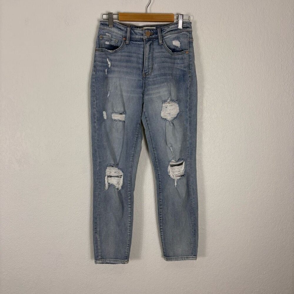BKE Denim High Rise Distressed Mom Skinny Ankle Jeans Size 25